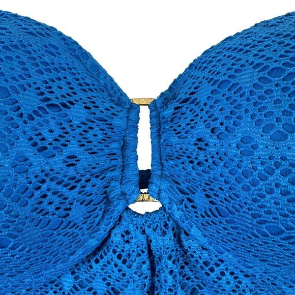 Venus Blue Crochet Overlay Strapless Push-Up Tankini Swim Top Size 6 - Picture 2 of 5